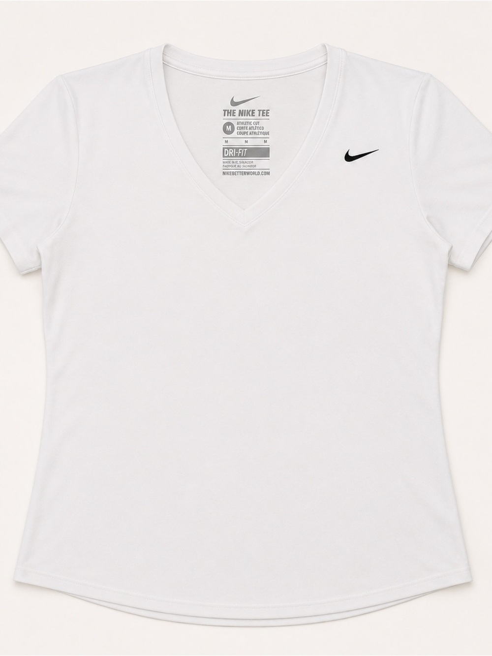 Nike Women’s White V-Neck Dri-FIT Tee with Black Swoosh
